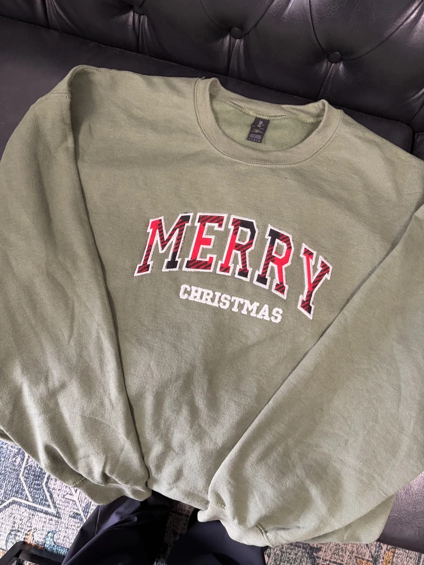 Olive custom t-shirt embroidered with Merry Christmas