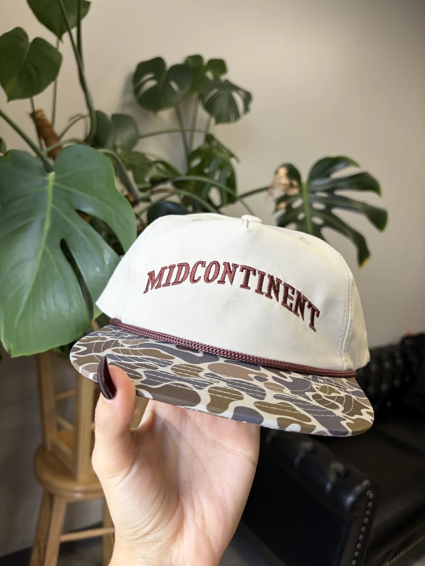 Cream and camouflage custom Midcontinent trucker hat